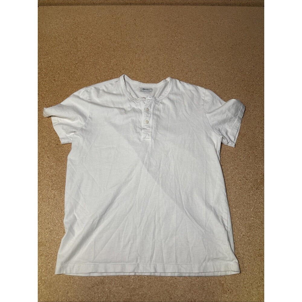 Rowan Henley Beige Vintage White Tee Mens Large Button Collar Shirt Midland SS